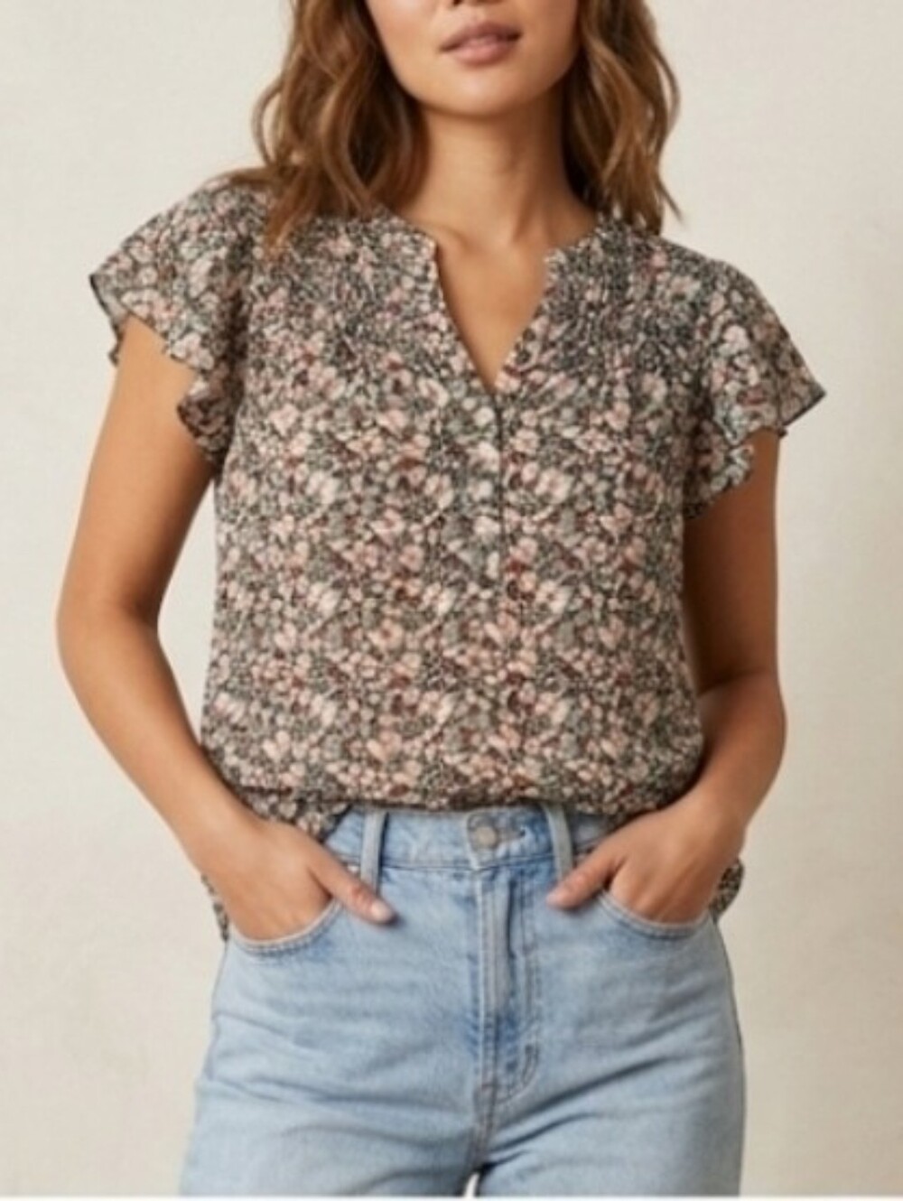 ​ Knox Rose Women Blouse Floral Flutter-Sleeve Top - Size XS
